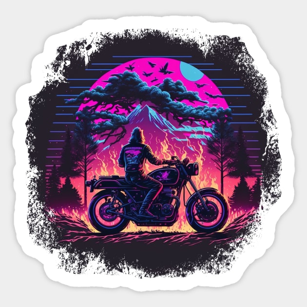 Retro Vintage Motorcycle Sunset Mountains Sticker by Snoe